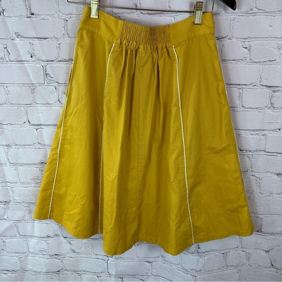 ModCloth Button-Front A-Line cotton Skirt contrast piping sz S boho western - Picture 2 of 7